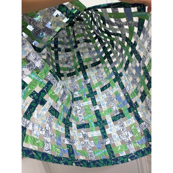 Coco Shop Basket Skirt Blue Green Floral Limes Leaf Grid Squares Check Maxi M - Picture 12 of 16